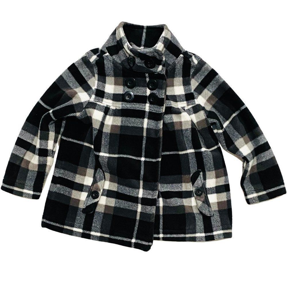 OLD Navy Girls Brown and Black Plaid Fleece Pea Coat